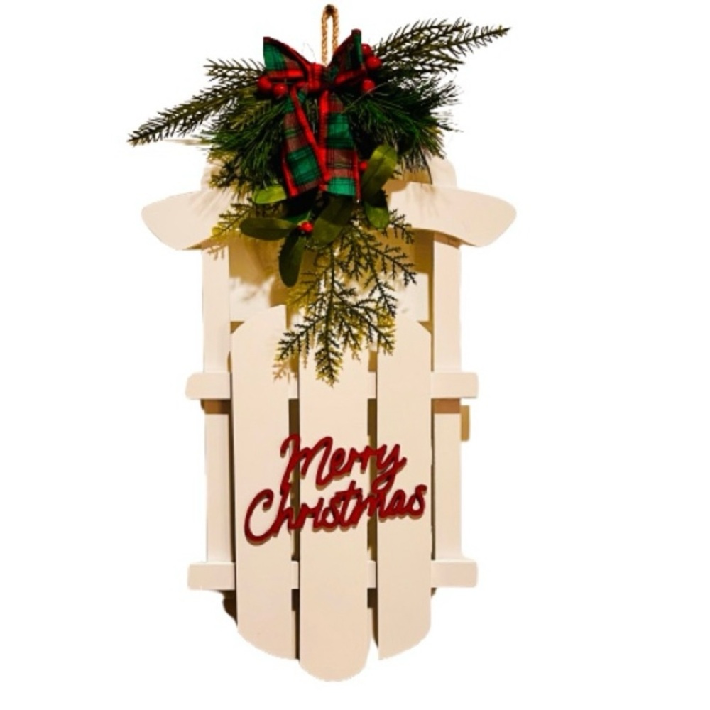 NWT- White Merry Christmas Sleigh Wall/Front Door Decor